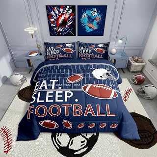 Feelyou Set di biancheria da letto per bambini, ragazzi e ragazze, motivo rugby, per letto queen size, in microfibra, colore blu navy, per bambini e bambine, decorazione con palla e giochi di palla
