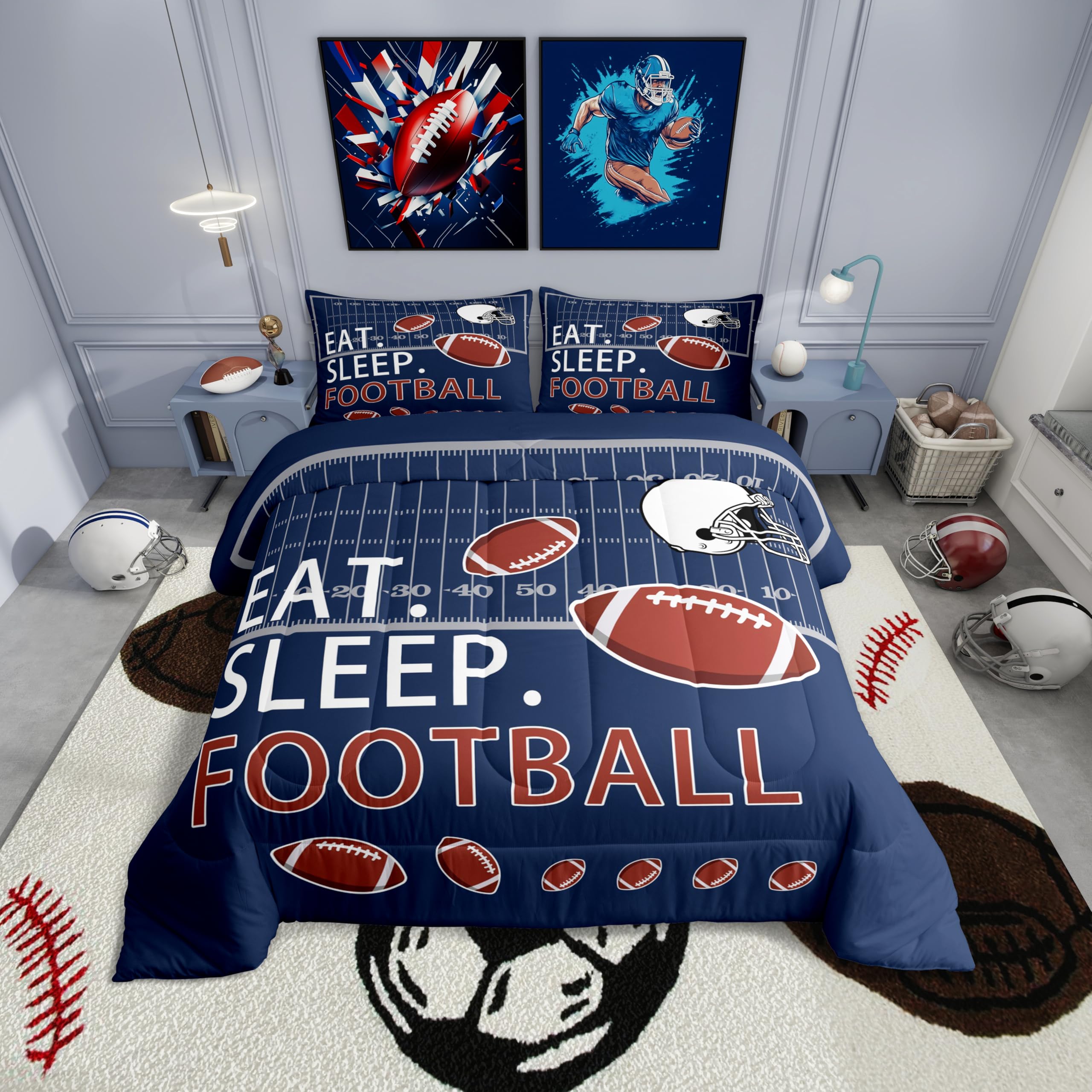 Feelyou Set di biancheria da letto per bambini, ragazzi e ragazze, motivo rugby,