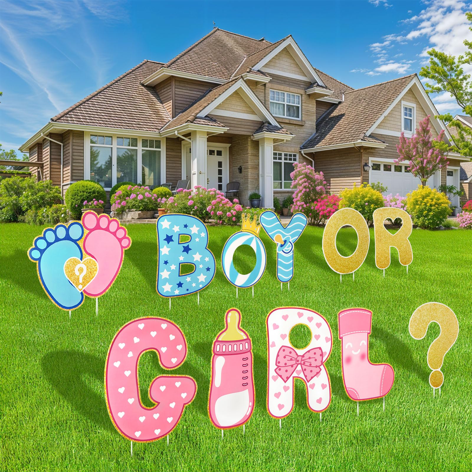 AerWo 11 Pcs Gender Reveal Decorations Baby Shower Yard Signs with Stakes,Baby G