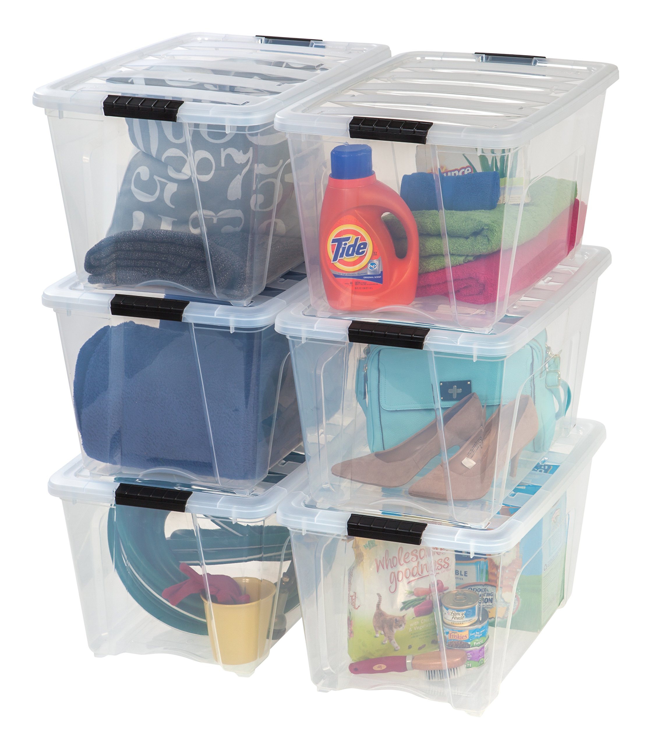 IRIS USA 6-Pack 54 Quart Storage Bins with Lids, Clear | Transparent design make