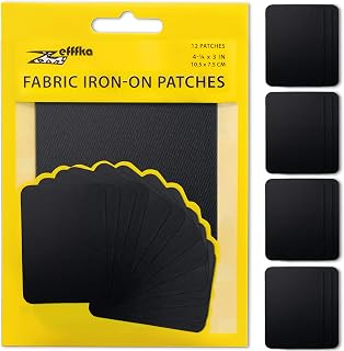 ZEFFFKA Iron-On Fabric Patches Jeans Inside Exterior Glue Stronger 100% Cotton Decoration Repair Black 12 Pcs Size 3" x 4-1/4" (7.5cm x 10.5cm)