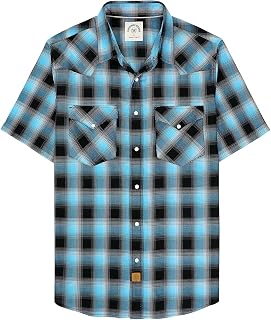 Dubinik®Bamboo Fiber Mens Shirts Short Sleeve Plaid Shirt Men Western Cowboy Pearl Snap Vintage Casual Plaid Shirts for Men