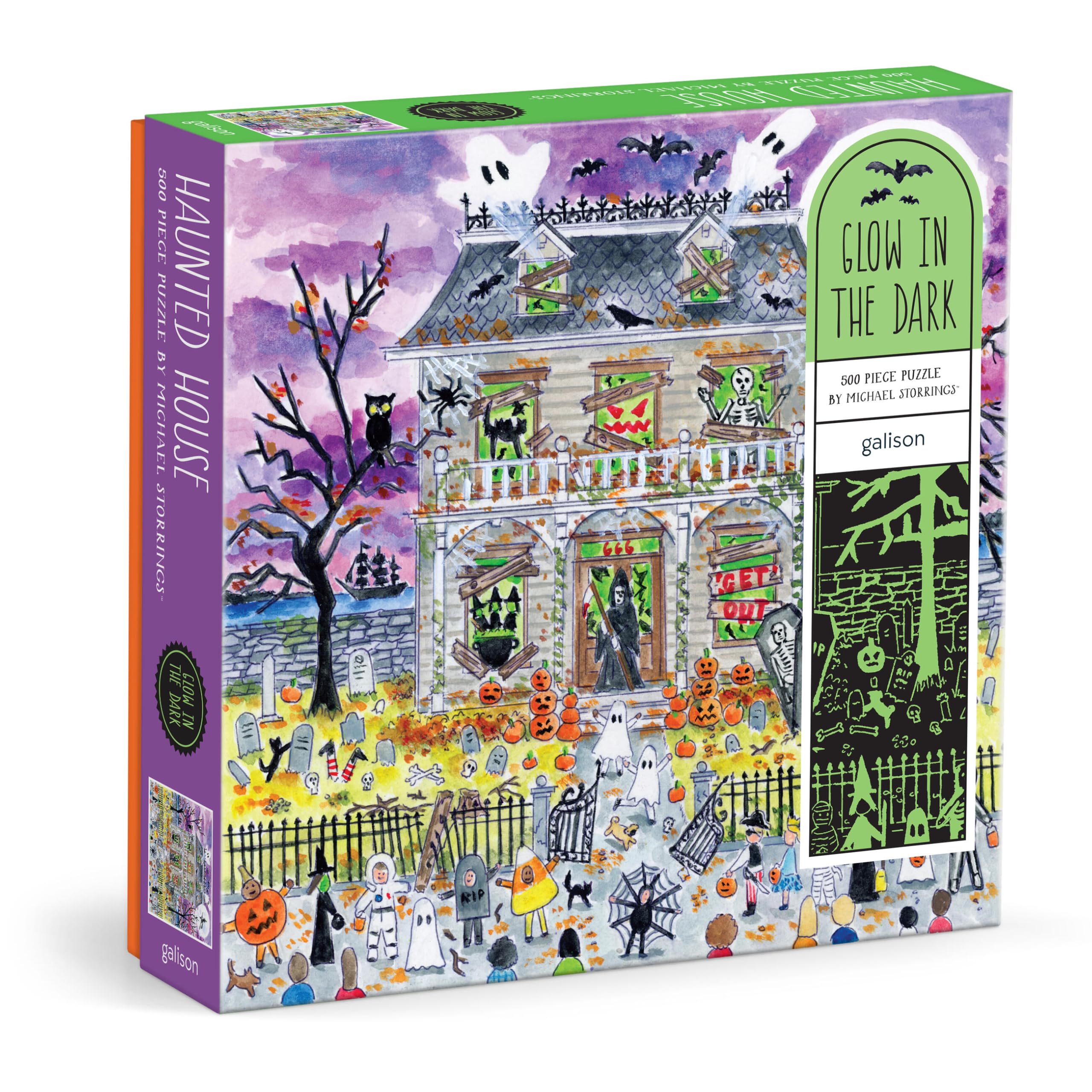 Galison Haunted House – 500 Piece Glow in The Dark Jigsaw Puzzle Featuring Spook