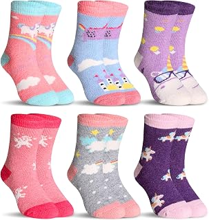 SEEYAN Merino Wool Socks for Boys Girls Hiking Winter Thermal Warm Cozy Soft Thick Boot Socks 6 Pairs, 6 Pairs Unicorn C, 1-3 years