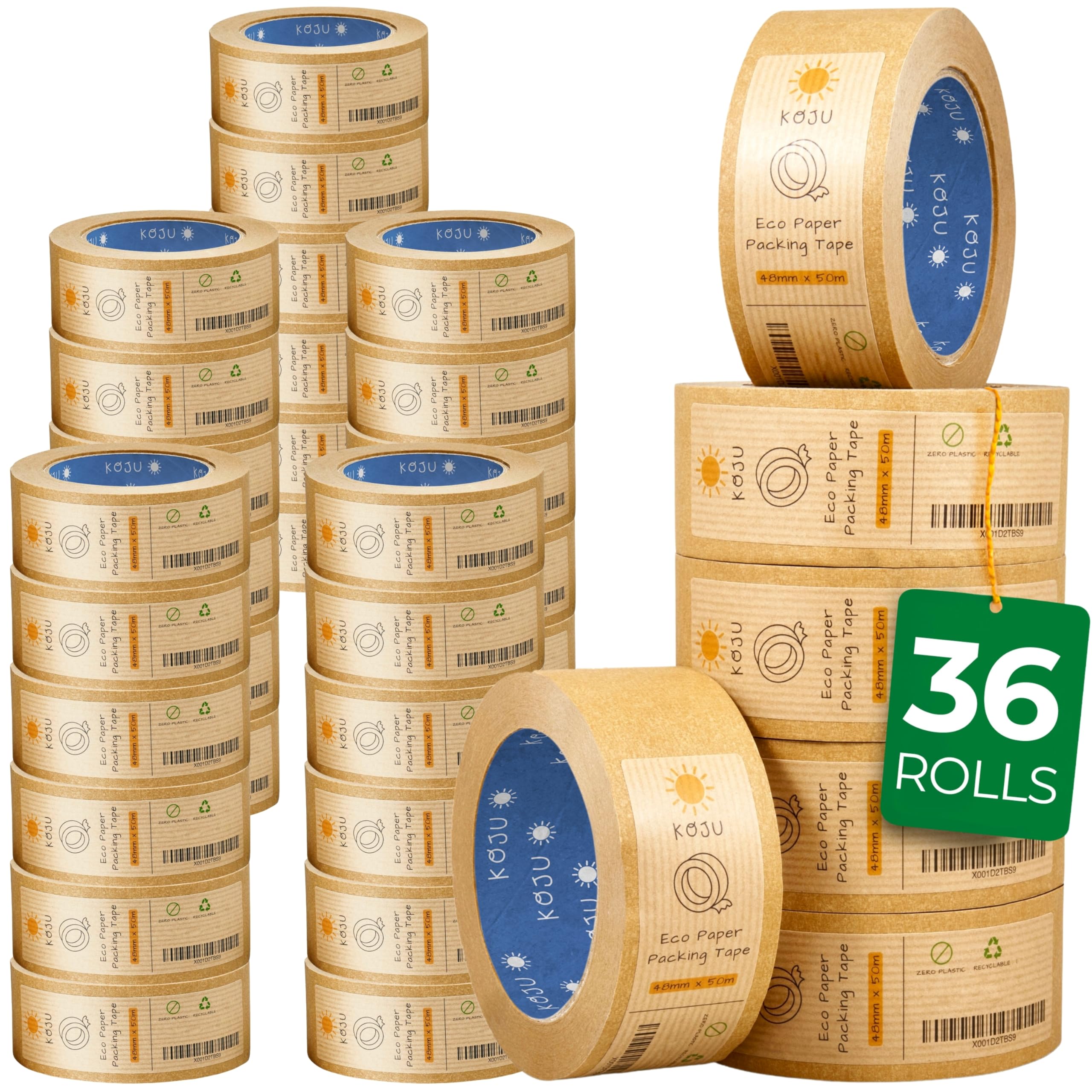 Koju Kraft Paper Packing Tape 48mm x 50m | 36 pack | Eco Friendly & Recyclable B