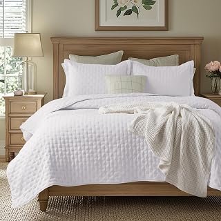 Bedsure Quilts Queen Size - Lightweight Comforter Queen Size for Summer, Bright White Bedspread Quilt with Clover Pattern, Soft Ultrasonic Coverlet, Modern All-Season Bedding, 90 x 96 Inches