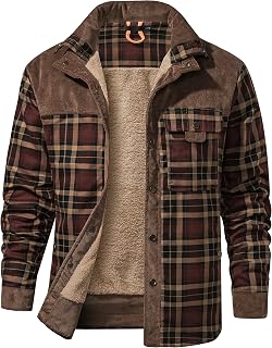 Flygo Buck Camp Men's Casual Sherpa Fleece Lined Jacket, coffee, L