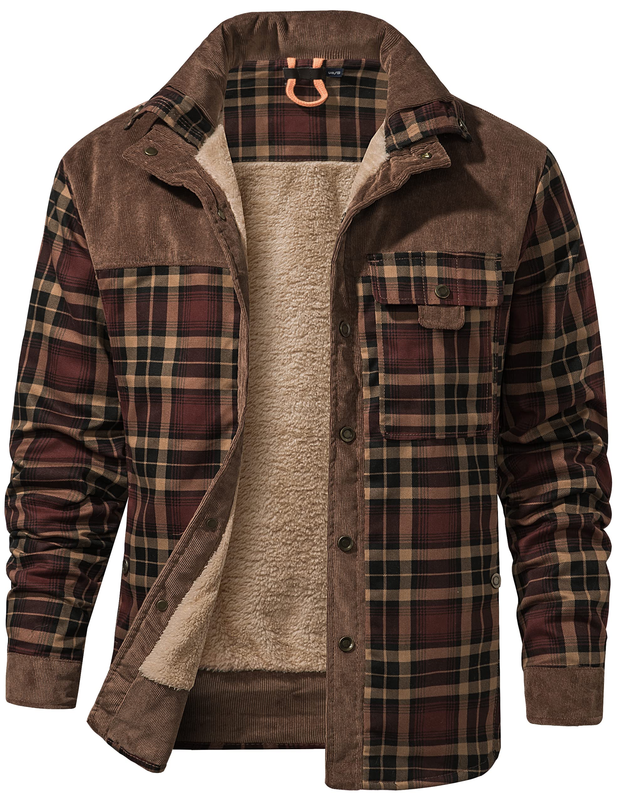 Flygo Buck Camp Men's Casual Sherpa Fleece Lined Jacket, coffee, L