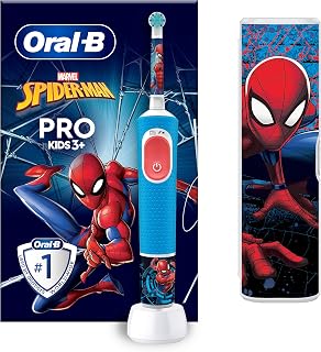 Oral-B Pro Kids Electric Toothbrush, Spider-Man, Blue and Red | 2 Brushing Modes for Children 3 Years and Above, Soft Round Head on Gums, Disney Magic Timer, Case