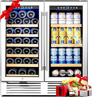 BODEGA 30 Inch Wine and Beverage Refrigerator, Dual Zone Bar Fridge | Commercial Bar Cooler With 2 Glass Doors, Wine and Bar Beverage Cooler Hold 31 Bottles and 92 Cans,Built-In or Freestanding