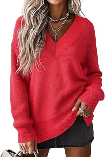 Jouica Women's Sweaters V Neck Pullover Sweater for Women Long Sleeve Tops