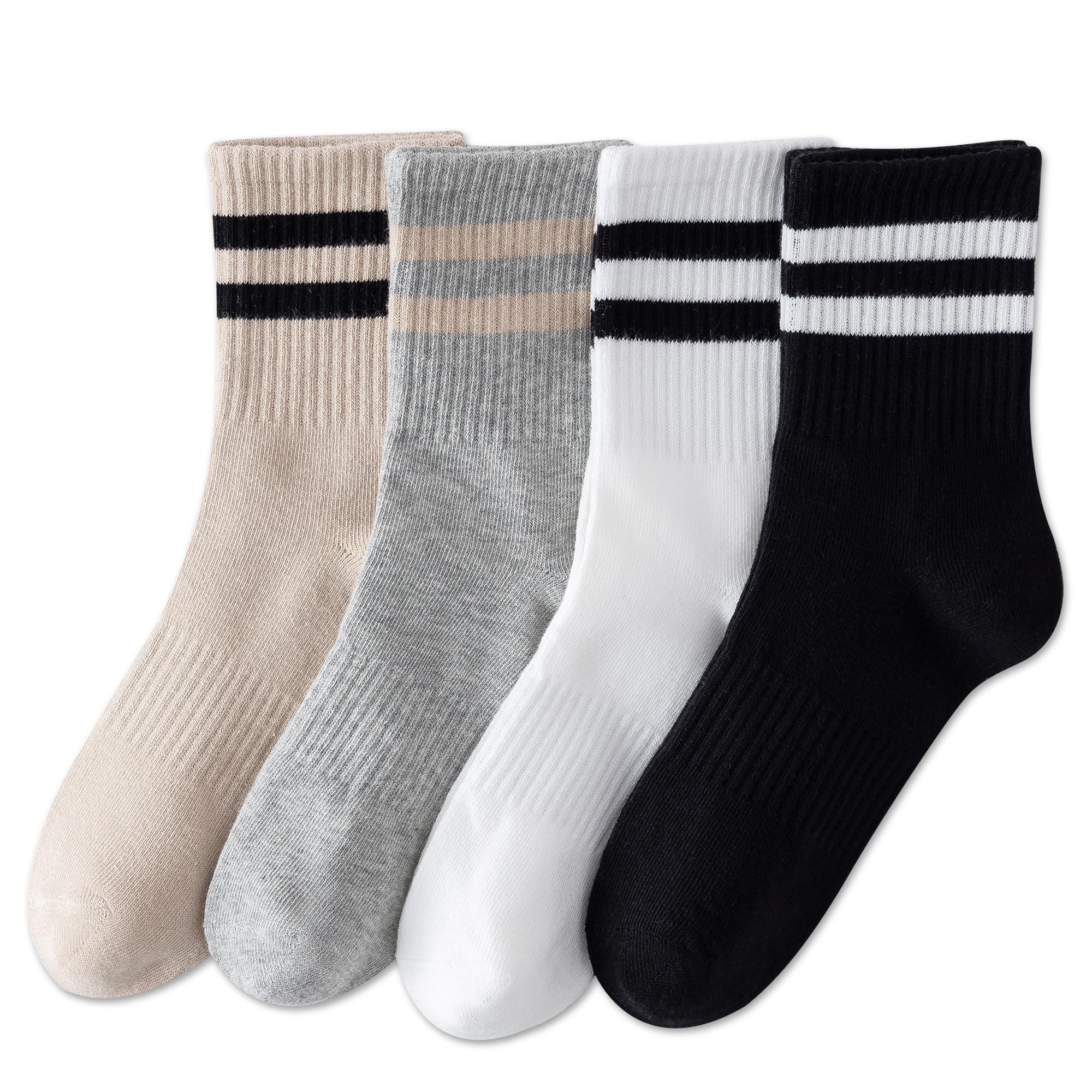 YUWELL Womens Striped Crew Socks, Cotton Socks for Women 4Pairs,Size 5-10
