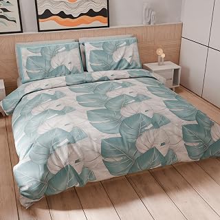 PETTI Artigiani Italiani - Single Duvet Cover Set 140 x 200 cm (1 Pillowcase 63 x 63 cm Included), Microfibre Duvet Cover Set with Digital Print Tropical Light Blue A - Made in Italy