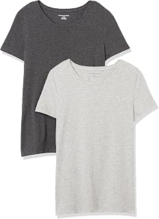 Amazon Essentials Women's Regular-Fit Short-Sleeve T-Shirt (V-Neck or Crewneck), Cotton Modal Blend, Pack of 2