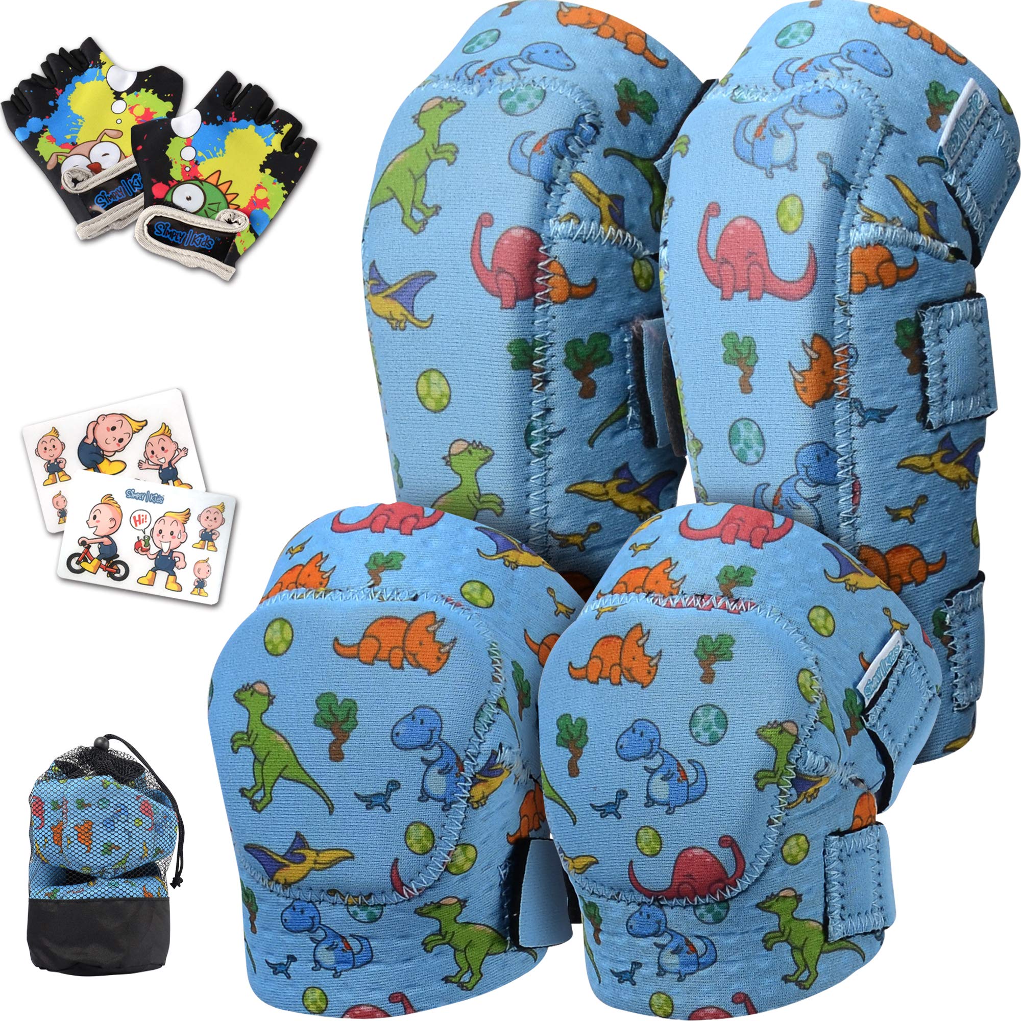 Soft-Style Kids Knee and Elbow Pads with Bike Gloves, Flexible Impact-Resistant 