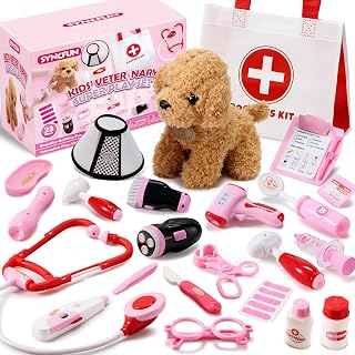 SYNCFUN Doctor Kit for Girls, 22 PCS Veterinarian Playset for Kids, Vet Kit with Dog Toy, Stethoscope, Storage Bag and Accessories, Pretend Role Play for Toddlers 3 4 5 6, Christmas and Birthday Gifts
