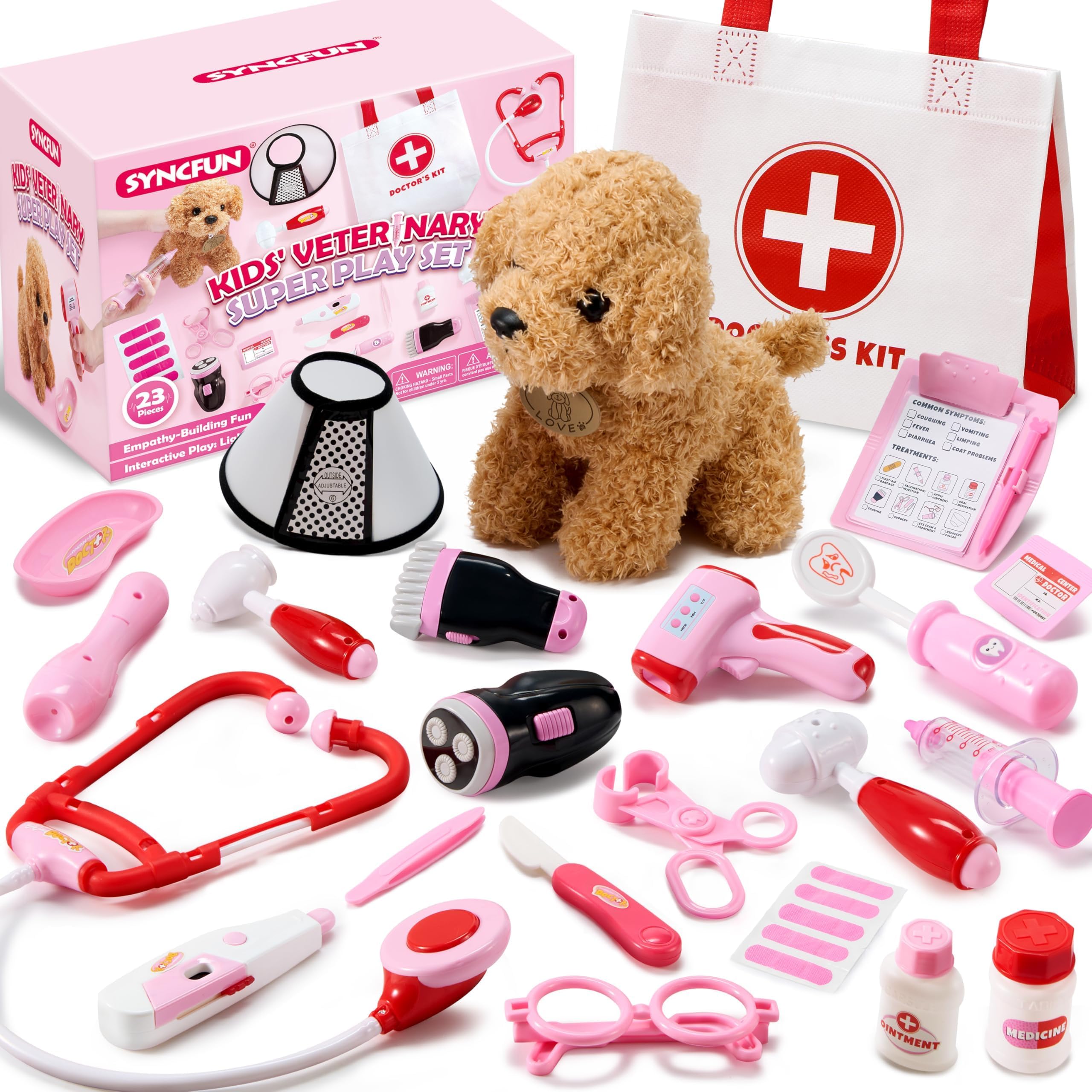 SYNCFUN Doctor Kit for Girls, 22 PCS Veterinarian Playset for Kids, Vet Kit with
