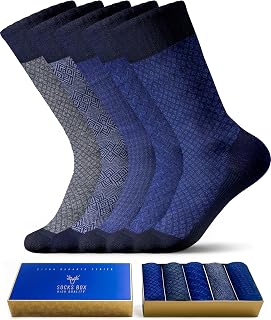 SOCKS BOX, 5/10 Pairs Mens Bamboo Dress Socks with Gift Box