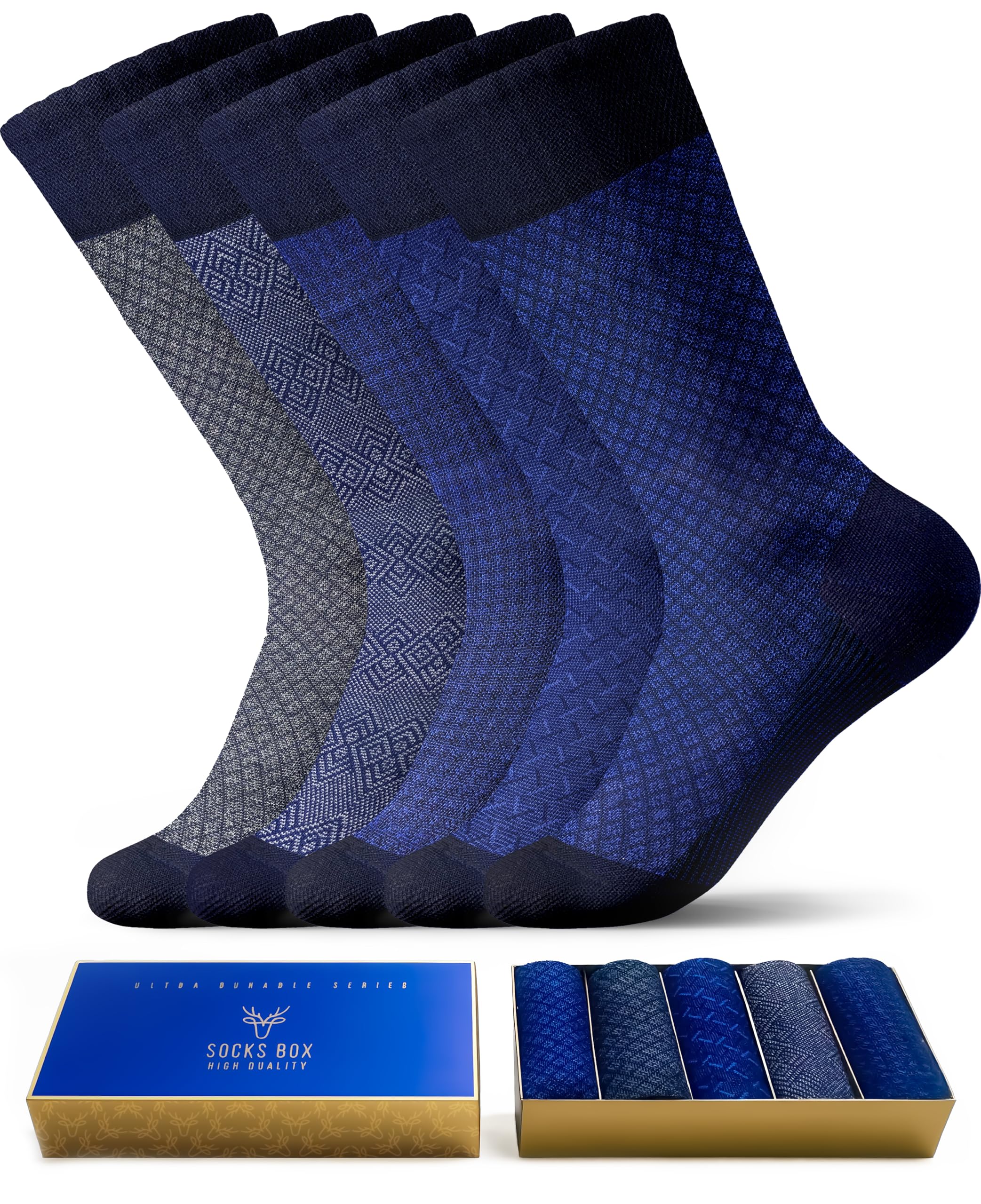SOCKS BOX, 5/10 Pairs Mens Bamboo Dress Socks with Gift Box