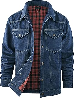 Mr.Stream Mens Western Cowboy Denim Lined Flannel Work Jacket