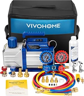 VIVOHOME A2L 1/4 HP 3.5CFM 1 Stage AC Vacuum Pump and Manifold Gauge Set | 110V HVAC Vacuum Pump Kit with Sparkless Motor for R32 R1234yf R454B R134a R410a R22 Car Automotive Mini Split AC Systems