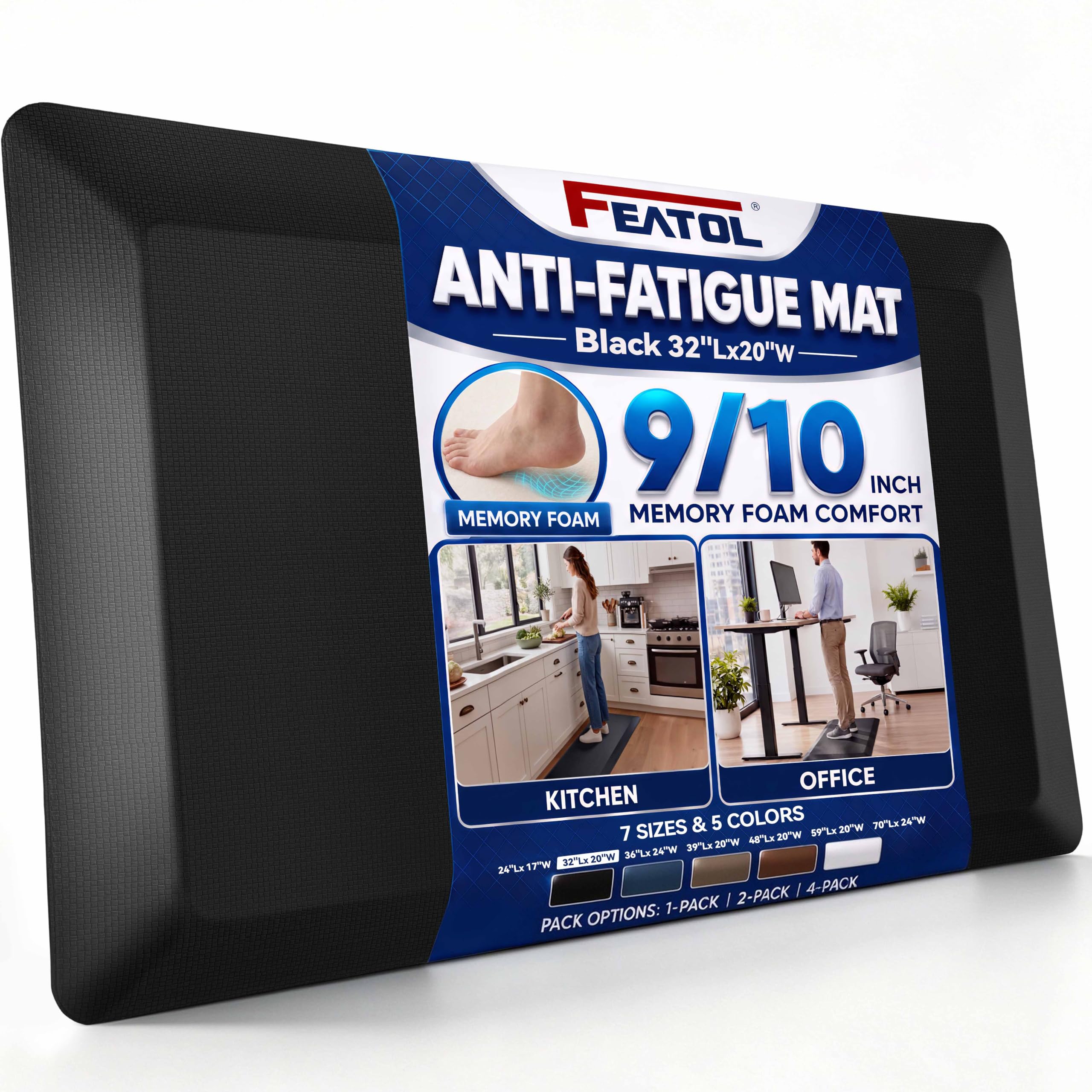 FEATOL Anti Fatigue Mat for Standing Desk & Kitchen Floor, 9/10 Extra Thick | Er