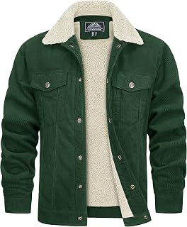 TACVASEN Men Cargo Jacket Corduroy Sherpa Lined Fleece Winter Coat Thick Warm Stand Collar Jacket With Pockets