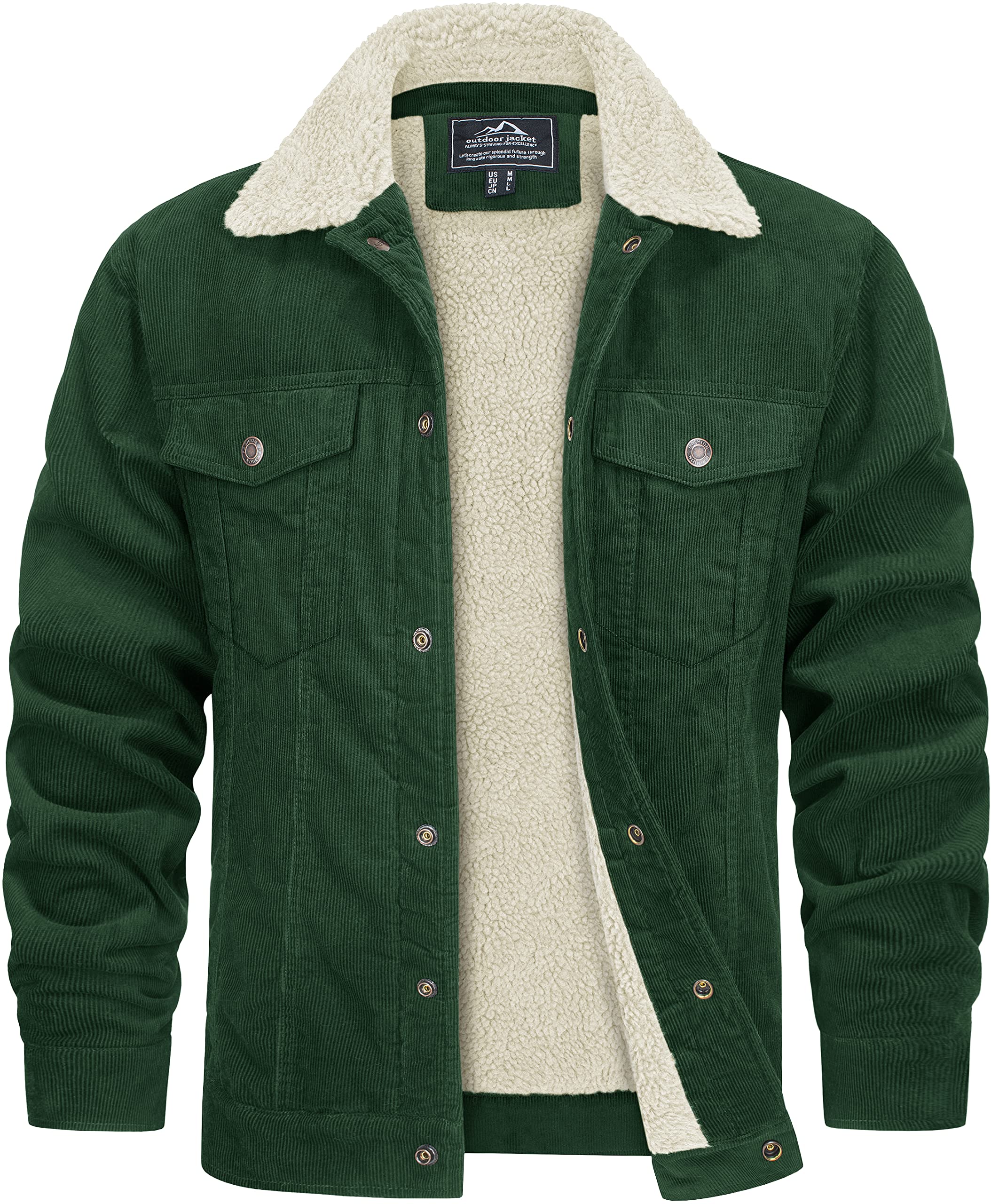 TACVASEN Men Cargo Jacket Corduroy Sherpa Lined Fleece Winter Coat Thick Warm St