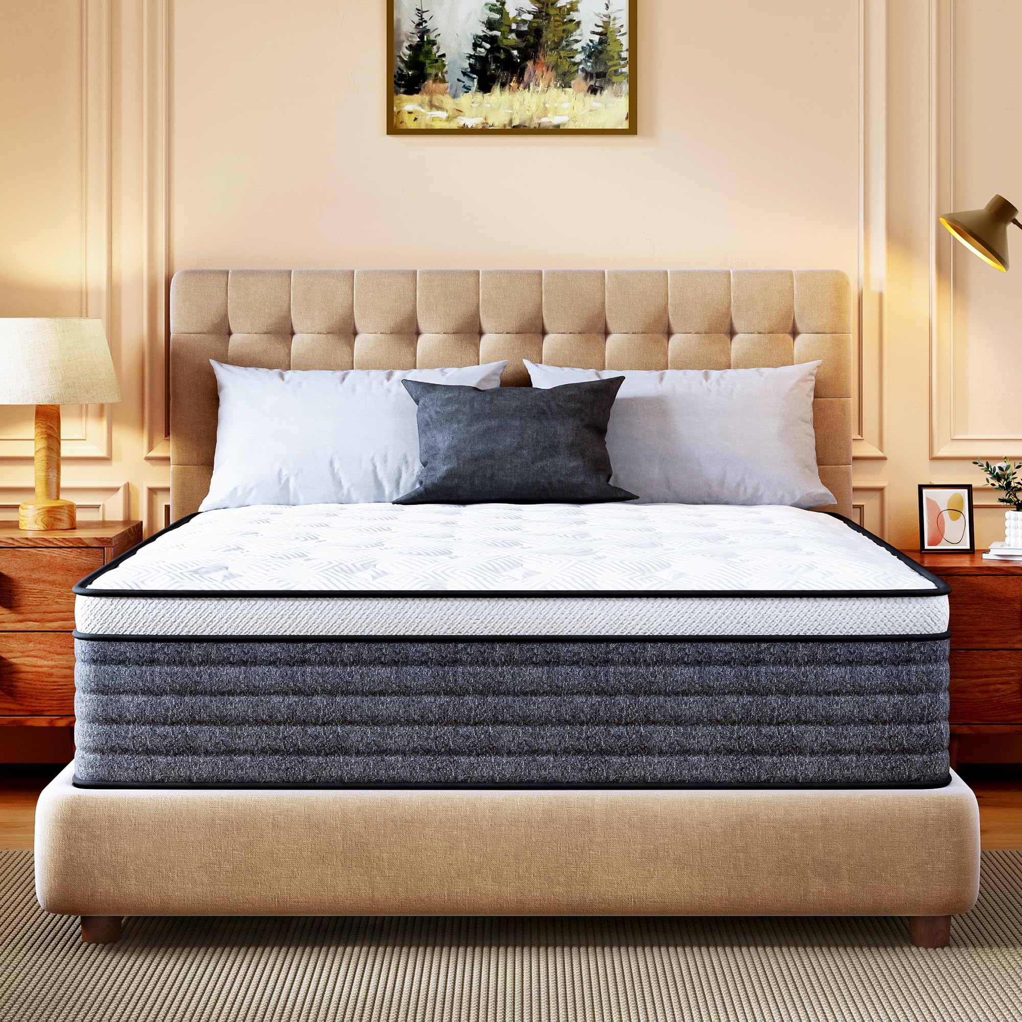 Queen Mattress, 12 Inch Queen Size Hybrid Mattresses in a Box | Medium Feel Foam