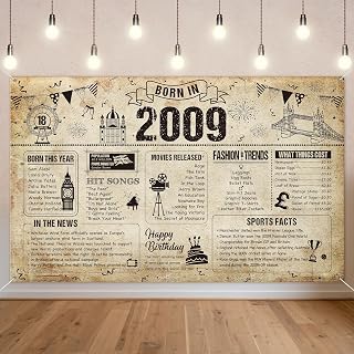 Benjia 18th Birthday Banner Decorations for Boy Girl, Born in 2009 UK Background Happy 18 Years Old Birthday Backdrop, Cheers to 18 Years Banners Vintage Poster Bday Gift Home Decor Party Supplies