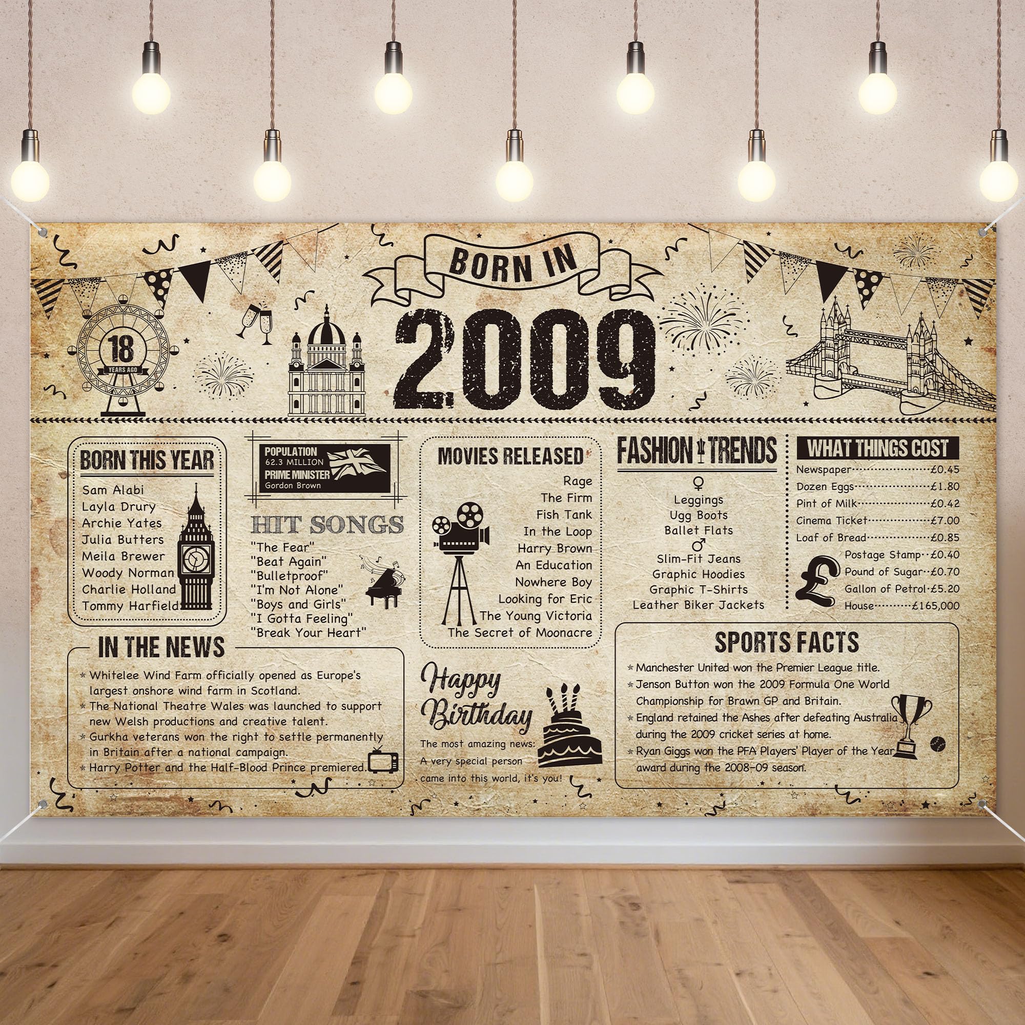 Benjia 18th Birthday Banner Decorations for Boy Girl, Born in 2009 UK Background