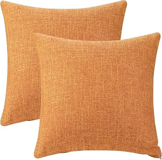 Pack of 2 Burlap Linen Throw Pillow Covers Square Rustic Decorative Cushion Cover Farmhouse Solid Pillowcases for Couch Sofa Living Room Home Decor 24 x 24 Inch Orange