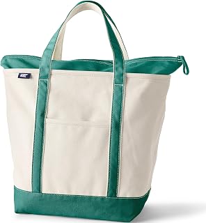 Lands' End Borsa tote in tela con zip, Abete naturale/brillante, Large
