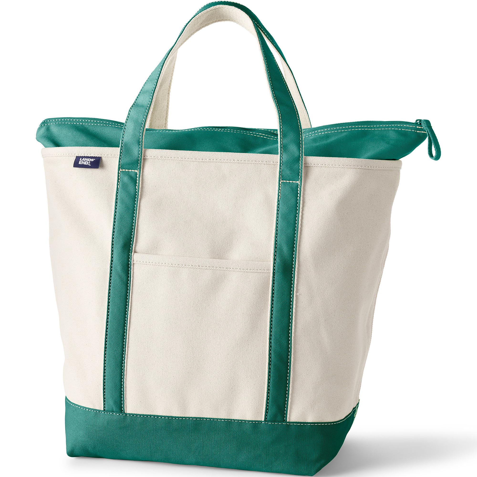 Lands' End Borsa tote in tela con zip, Abete naturale/brillante, Large