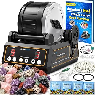KomeStone K1 Rock Tumbler Kit - 2.5LB Quiet Polisher for Adults & Kids | Complete Rotary Gem Polishing Kit with Thick Rubber Barrel, 3 Speeds, 9-Day Timer, Pause & Memory, Ideal Gift for All Ages