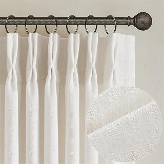 TWODRAPES Natural Pinch Pleated Linen Semi Sheer 84 Inch Curtains 2 Panels | Pinch Pleat Hooks Rings, Back Tab, Cream Ivory Birch, Boho Neutral, Textured Linen, Window Curtain for Living Room Bedroom