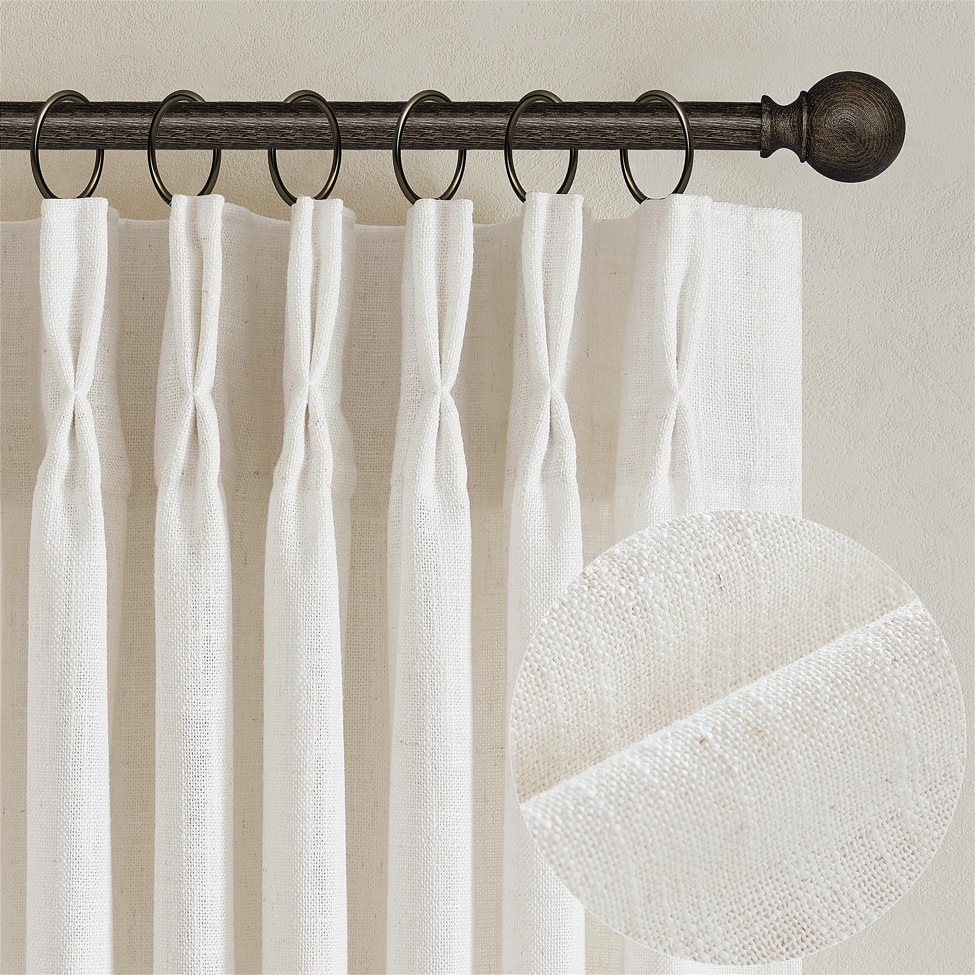 TWODRAPES Natural Pinch Pleated Linen Semi Sheer 84 Inch Curtains 2 Panels | Pin