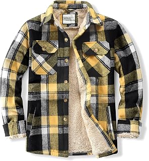 WINDFIT Men's Cotton Sherpa Button Down Flannel Shirt Jacket Plaid Shirt