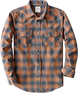 Dubinik® 6.3oz Flannel Shirt for Men Western Long Sleeve Cotton Snap Cowboy