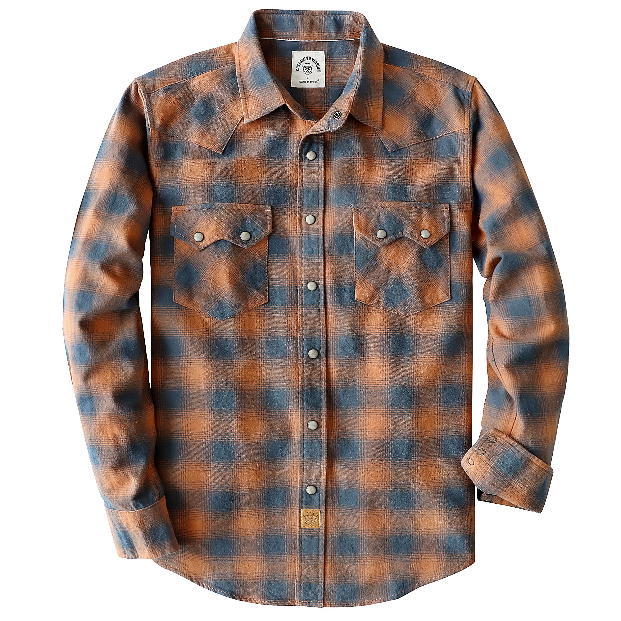Dubinik® 6.3oz Flannel Shirt for Men Western Long Sleeve Cotton Snap Cowboy