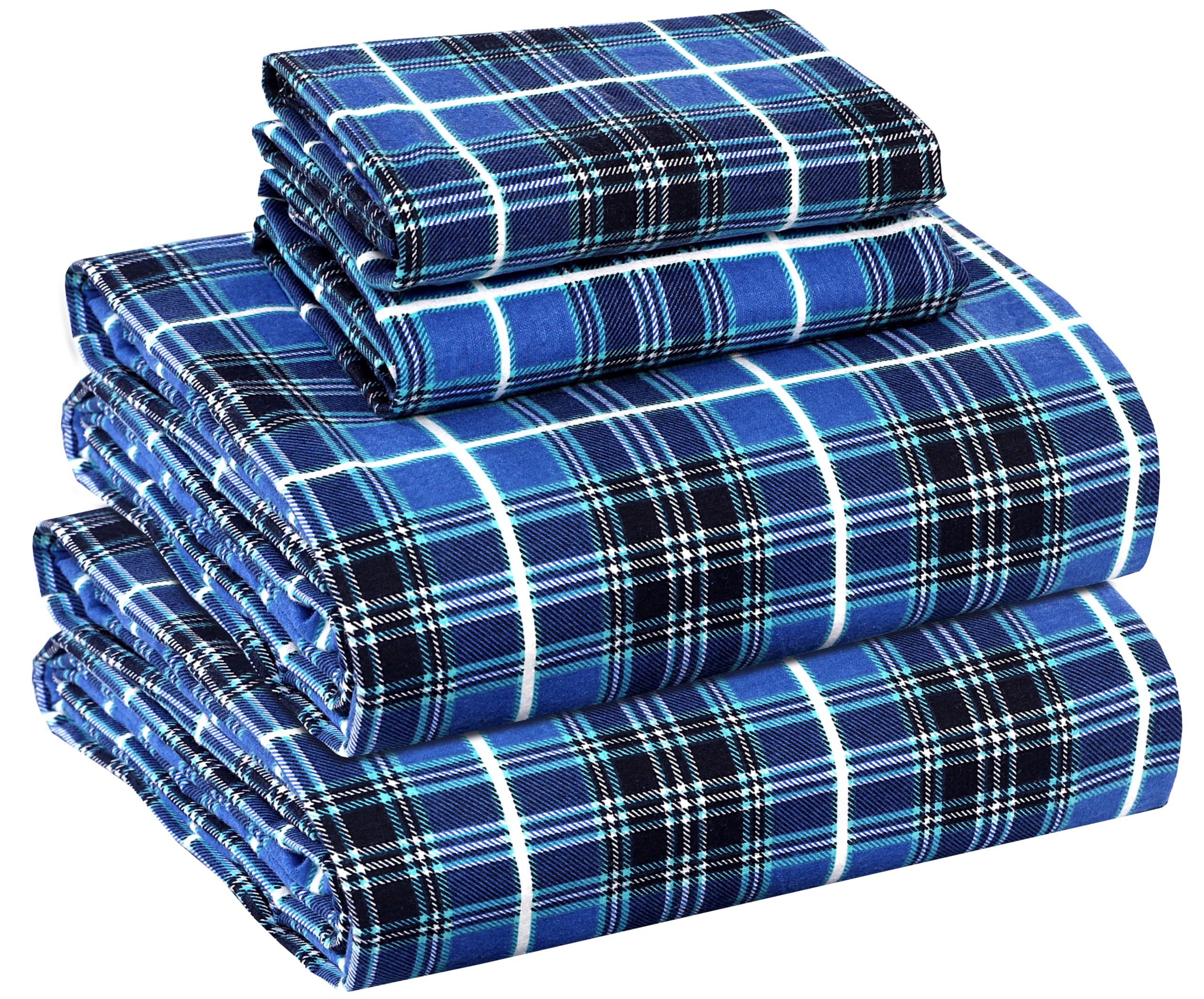 RUVANTI Flannel Sheets Queen Size - 100% Cotton Double Brushed Bed Sheets, Deep 