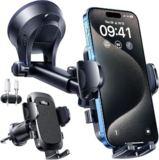 YRU [True Military-Grade & 360° Rotatable Suction 2026 Ultimate Car Phone Holder Mount【90+LBS Safest Strongest & Patent Certs】 Dashboard Windscreen Vent for iPhone 17 16 Pro Max Samsung,Graphite Black