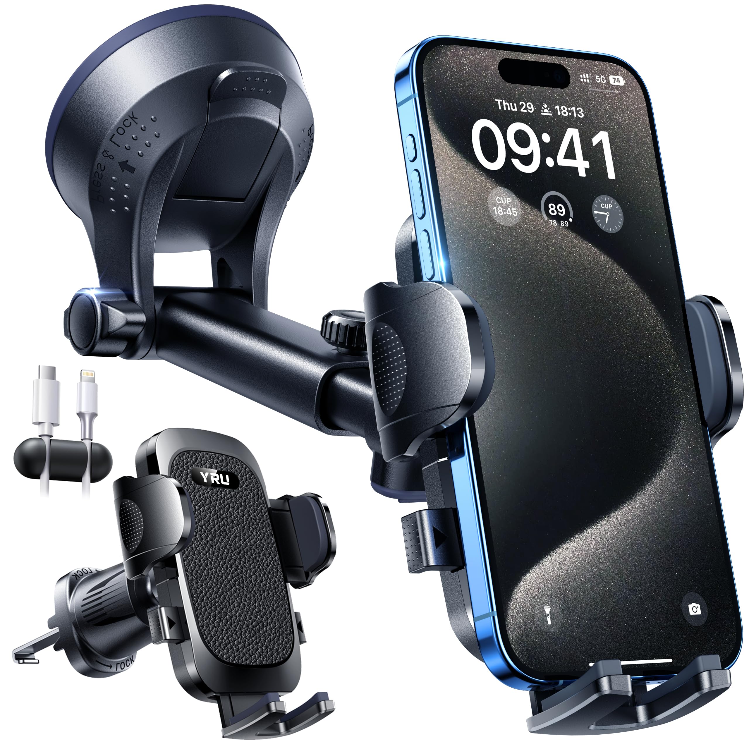 YRU [True Military-Grade & 360° Rotatable Suction 2026 Ultimate Car Phone Holder