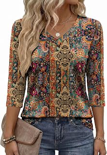 Zeagoo Women's 3/4 Sleeve Blouses Casual V-Neck Basic T Shirts Work Blouses for Summer Autumn 2025