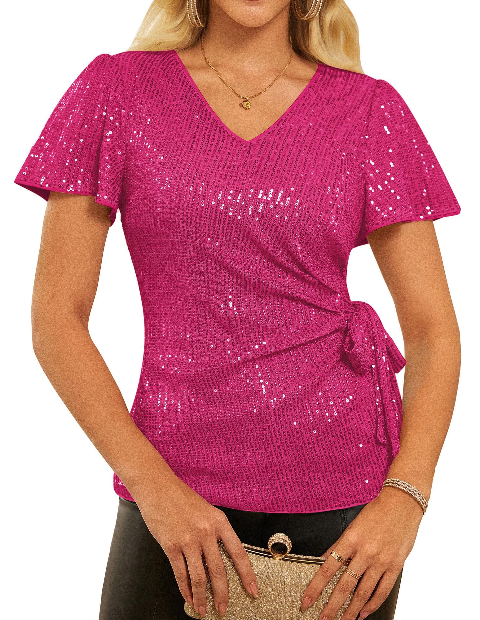 GRACE KARIN, Women Short Sleeve Ruffle V Neck Ruffled Tops Casual Summer