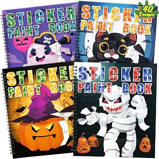 90shine 4PCS Halloween Sticker Books for Kids Ages 4-8