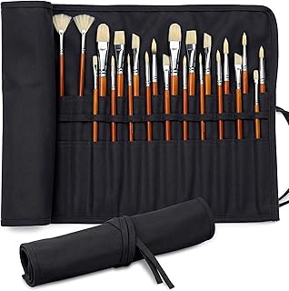 DUGATO 30-Slot Roll-Up Canvas Brush Holder, Black Paint Brush Case | Durable Canvas Organizer for Artists, Portable Travel Design, Fits Brushes & Art Supplies (Brushes not Included)