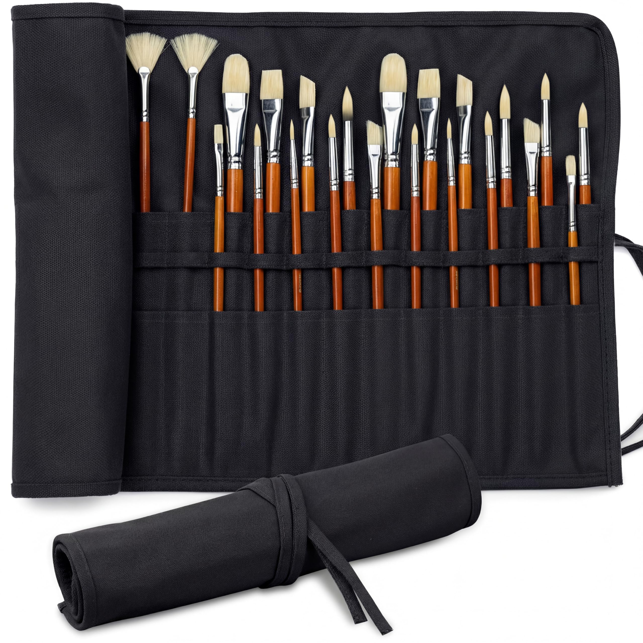 DUGATO 30-Slot Roll-Up Canvas Brush Holder, Black Paint Brush Case | Durable Can