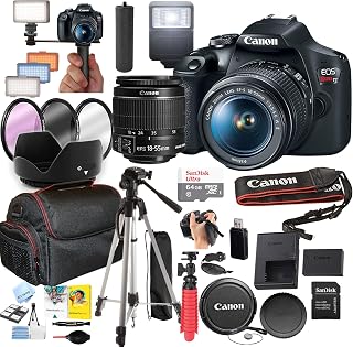 Canon EOS Rebel T7 DSLR Camera with 18-55mm Lens, 24.1MP APS-C, SanDisk Ultra SD Card, Slave Flash, LED Light, Tripod & Accessory Bundle (Renewed)