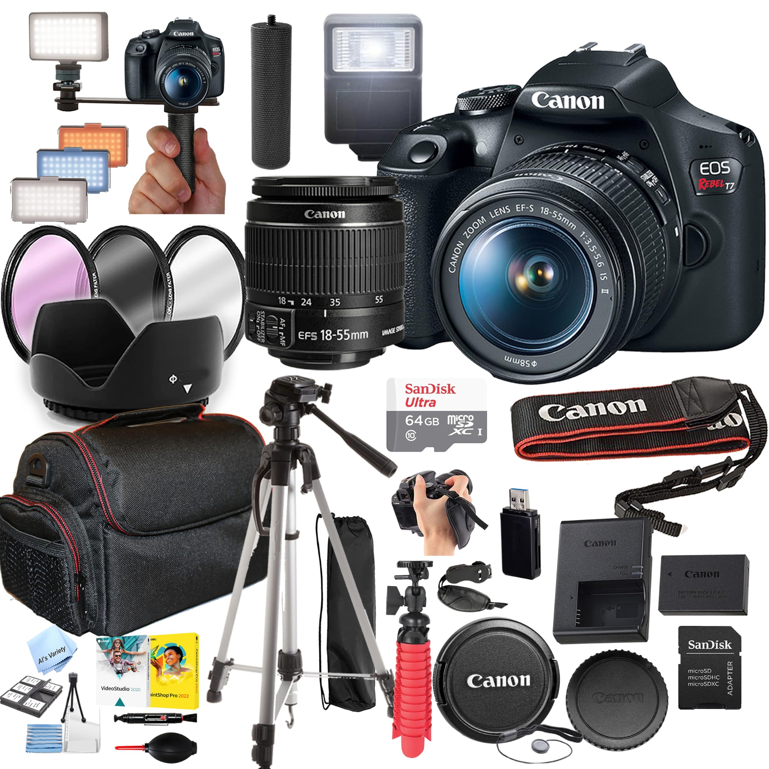 Canon EOS Rebel T7 DSLR Camera with 18-55mm Lens, 24.1MP APS-C, SanDisk Ultra SD